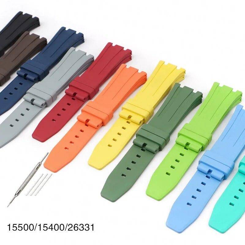 Fluoro gummirem för Audemars Piguet Royal Oak 15400 15500 26331 Butterfly Spänne Herr Soft FKM Byt ut klockband för AP 26mm