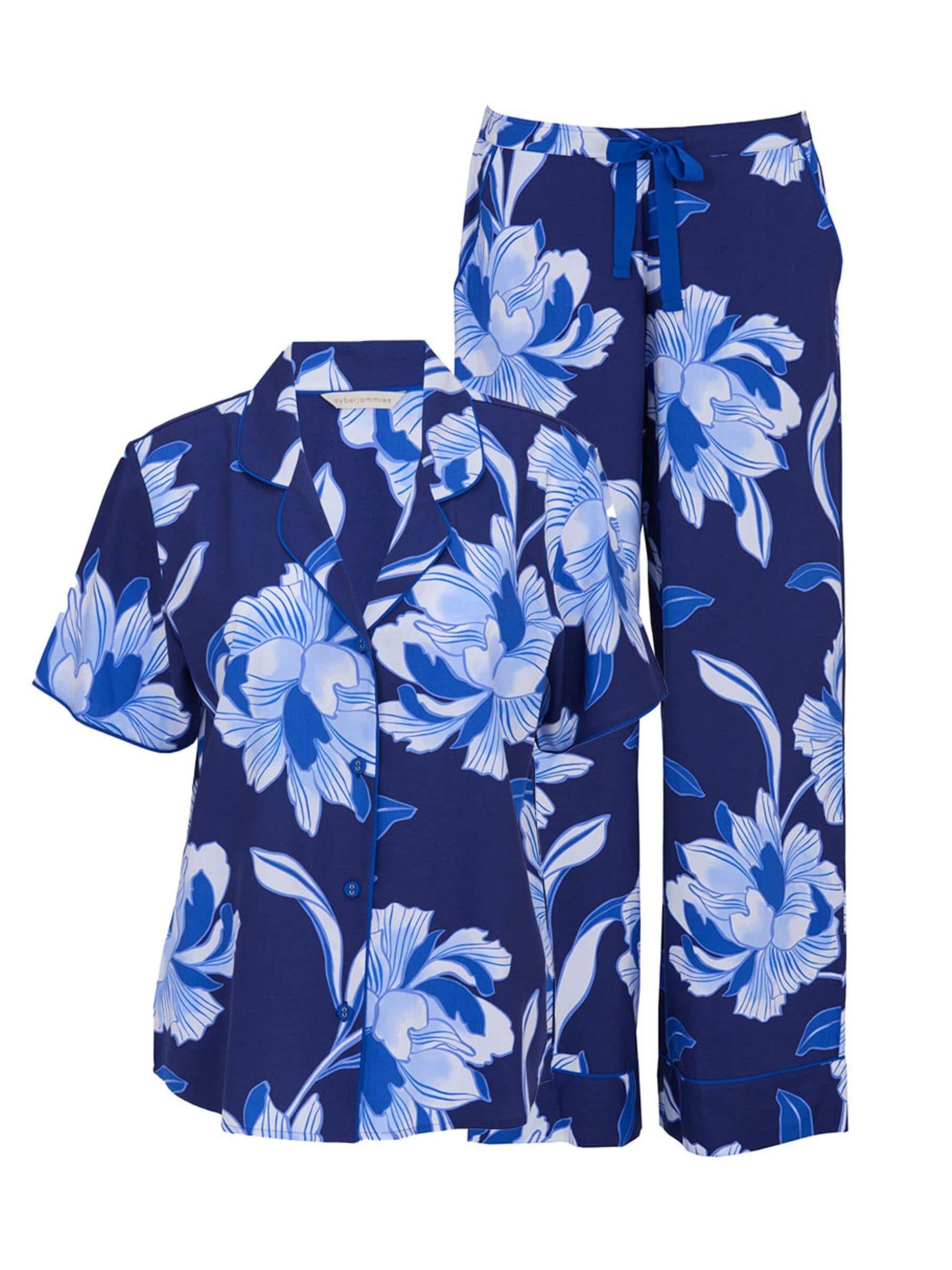 Cyberjammies Cyberjammies Blue Floral Print Short Sleeve Pyjamas Set