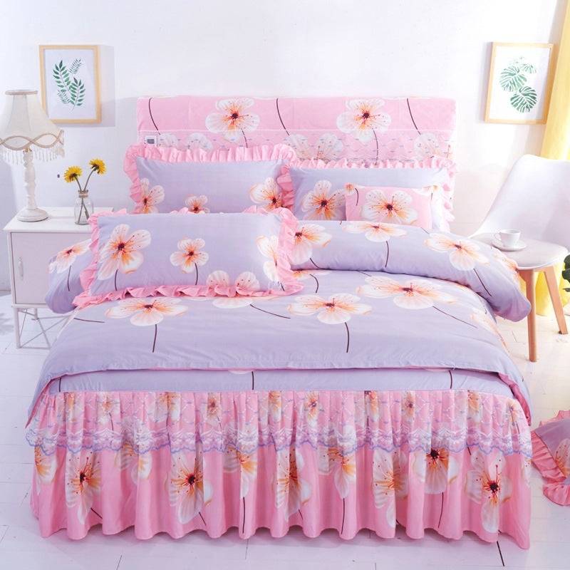 Thickened brushed lace bed skirt lace bedding - Breeze Purple / 150x200cm