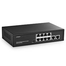 YuLinca 10 Port Gigabit PoE Switch, 8 Port PoE+ and 2 Uplink, 10/100/1000Mbps, IEEE802.3af/at Max 120W, Fanless Unmanaged Plug&Play Ethernet Switch
