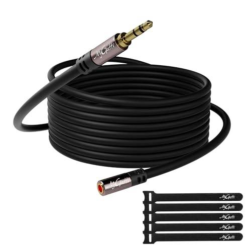 Mygatti Förlängningskabel, 3,5 mm (5 meter), stereoljud, förlängningskabel för kontakt, hörlurar, förlängningskabel, OFC-kärna, svart kabel (med 5 buntband)