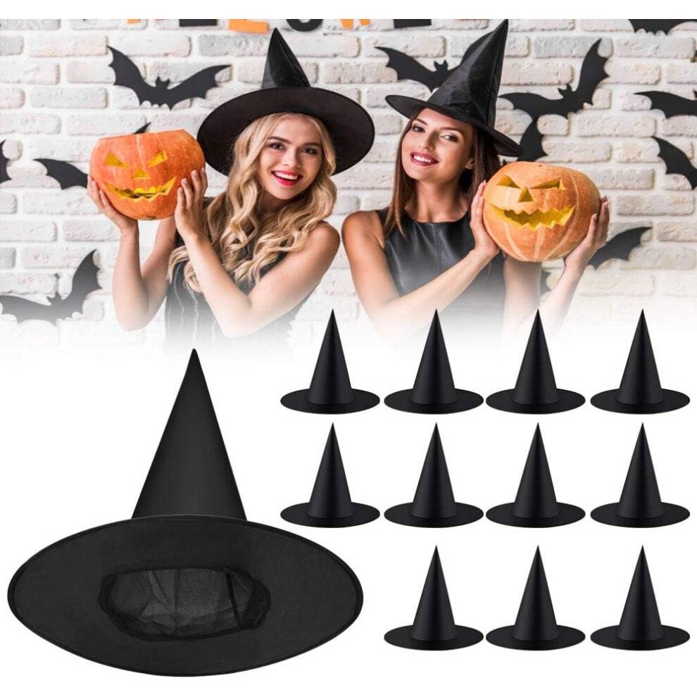 Heksehat til Halloween-kostume, høj spids cosplay-tilbehør med bred skygge i oxfordstof, foldbart design, holdbar hat til festivalstemning
