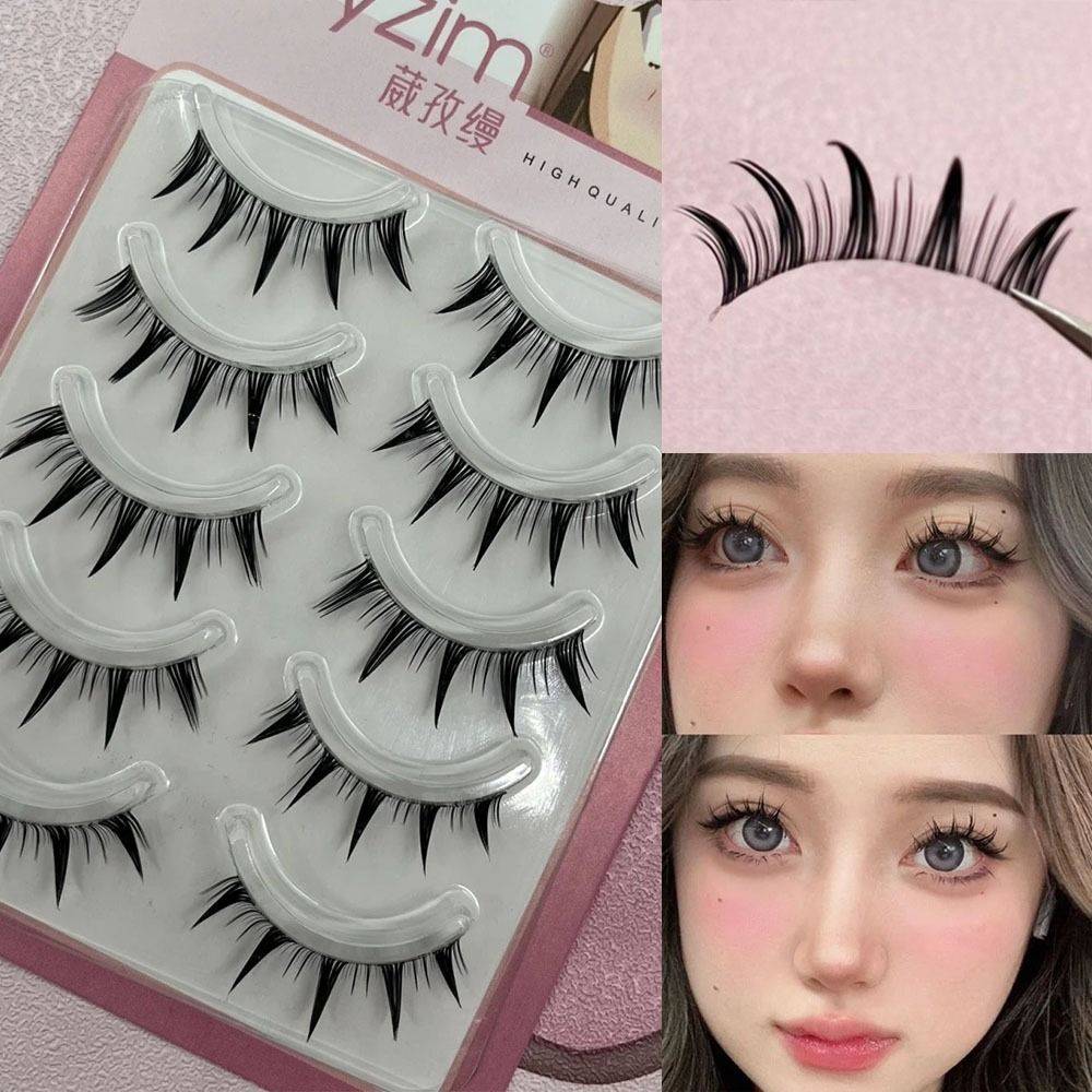 5 Pairs Japanese Cosplay False Eyelashes Dramatic Faux Mink Manga Anime Lashes Thick Doll Strip Lashes for Women Girls