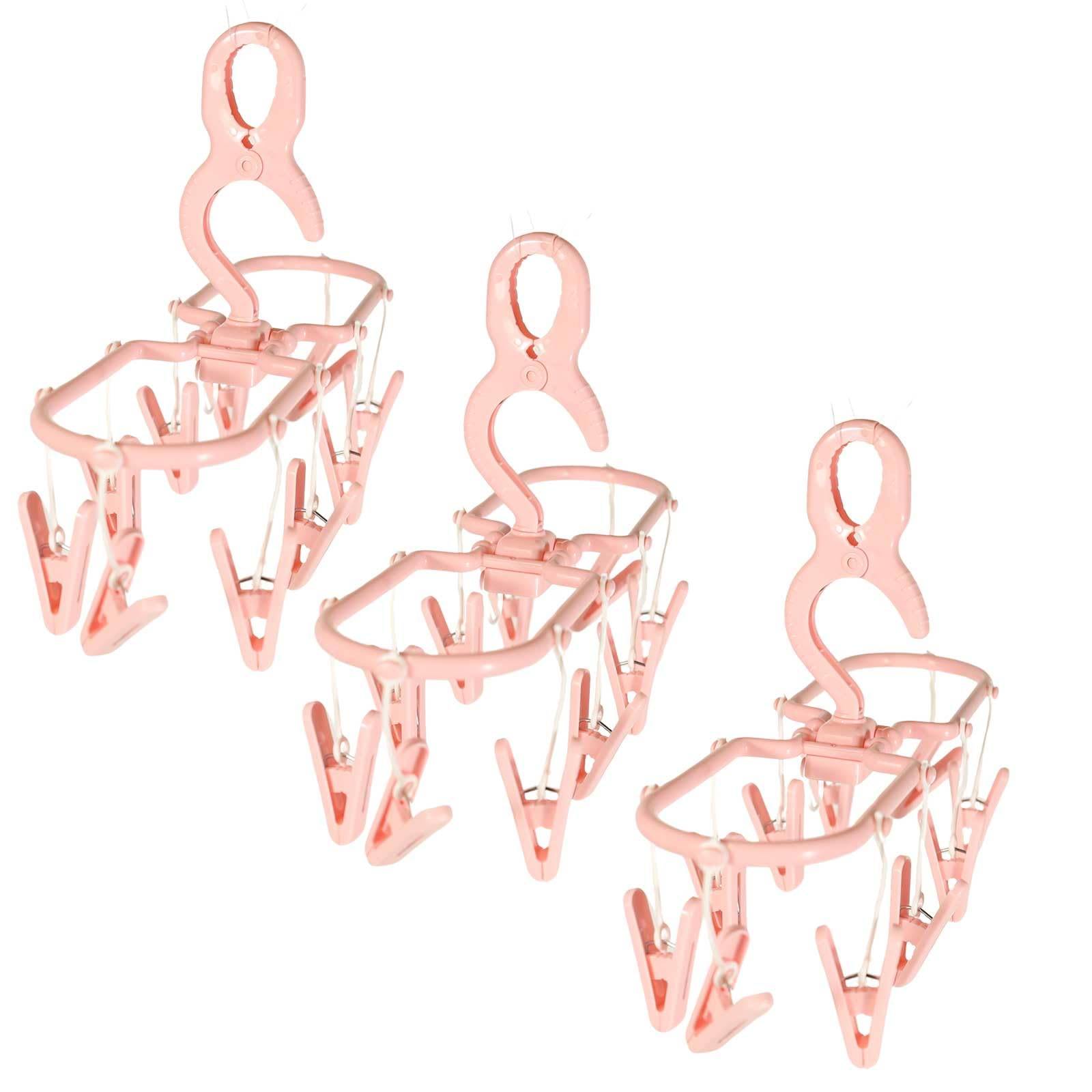 Sawafuji Laundry Drying Rack for Jeans Small Light 390mm 10 Clothespins Set of Made in Foldable Clothes Peg Quick & Items, Pink, Wide, Included, 3,