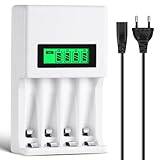 AXFEE Laddningsbara batteriladdare, LCD-batteriladdare, AA och AAA uppladdningsbara batteriladdare, 4 individuella laddare, för NI-MH/NI-CD AA AAA uppladdningsbara batterier, vit