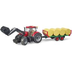 Bruder - Case IH Optum 300 CVX med frontlæsser og ballevogn og 8 rundballer