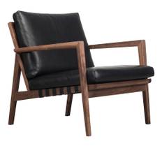 Ritzwell - Blava 725 Easy Chair, Walnut Frame, Natural Oil Finish,  Black Textile Belt, Leather Cat. LE., 8010 - Lænestole - Shinsaku Miyamoto - Sort - Læder/Træ/Tekstilmateriale