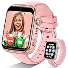 AKUMAKA 4G barn smartwatch med SIM och GPS, IP68 barn smartwatch med videosamtal, WhatsApp, SOS, 5 sportlägen, skolläge, stegräknare, väckarklocka, smartklocka för pojkar, rosa