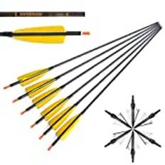SHARROW 12st Bågskytte Kolpilar 34 tum Jaktpilar Bultar Spine 400 Fletching 4" Turkietfjädrar Kol Pilar med Broadheads för Recurvbågar Compound Båge (Gul)