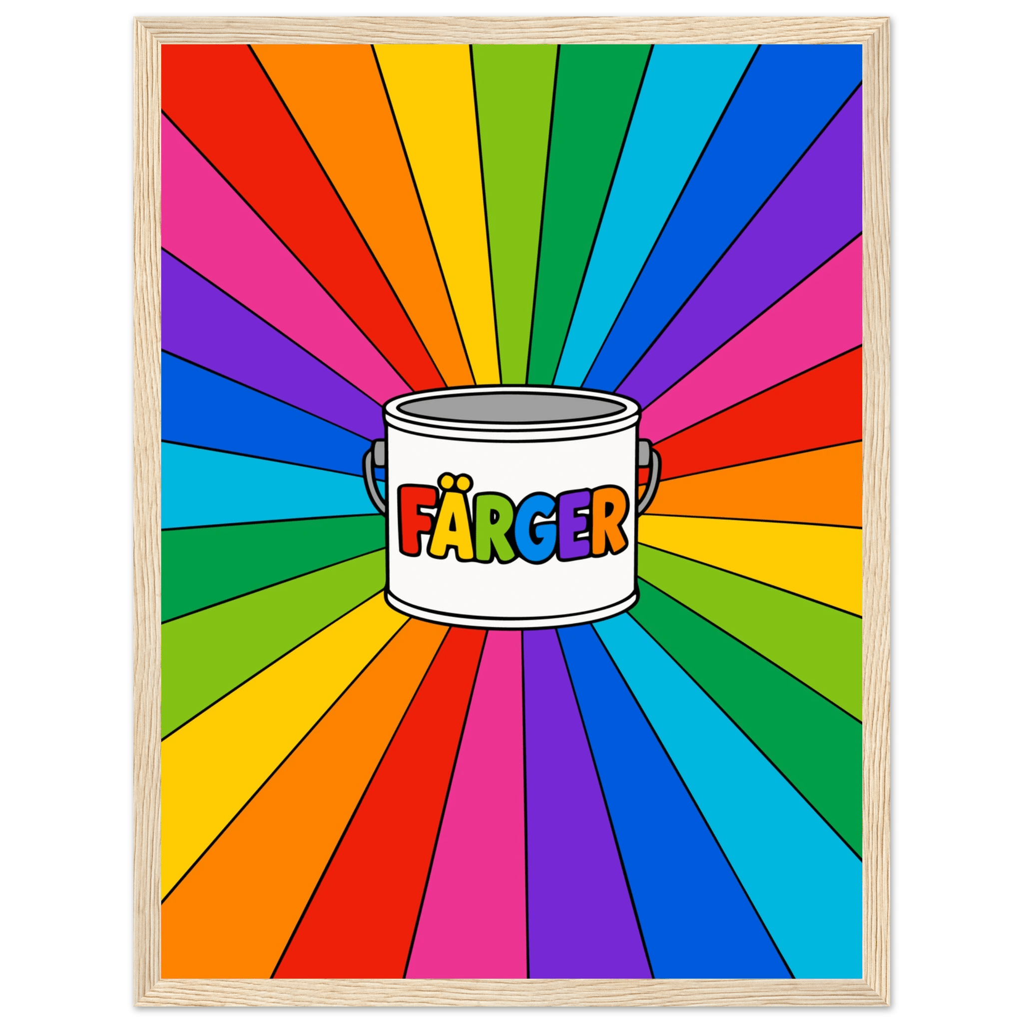 Färger med färgburk poster-30x40 cm / 12x16″ / Med ram / Ljust trä