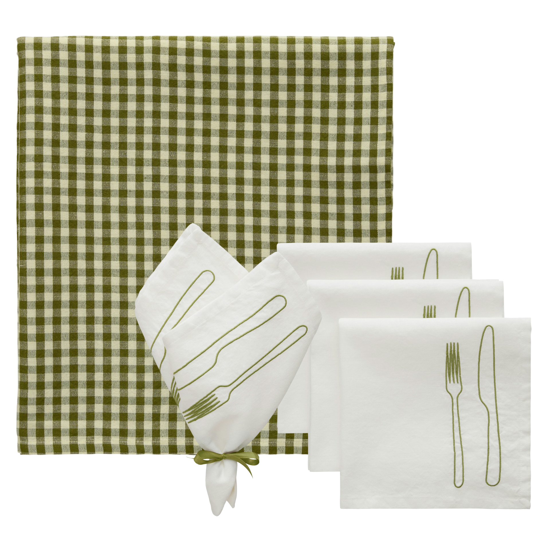 Decotique La Tavola / Oliva Textilset 4 Servetter + Duk Oliv / Grön - Juldukar Bomull Grön - 421676 (X2)+421691