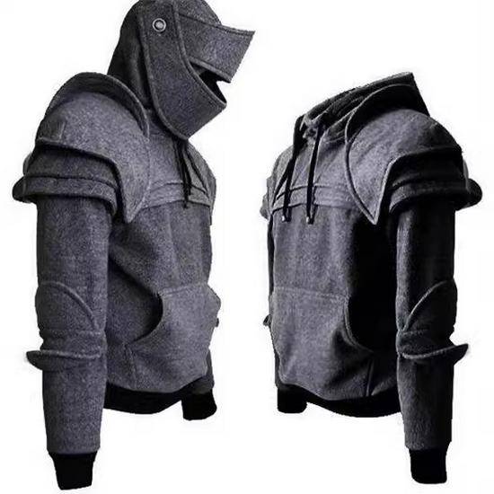 Herr Halloween Ridderskapshuva med Mask, Armbågsskydd, Dragsko och Känguruficka - Enfärgad Cosplay-kostym cm svart