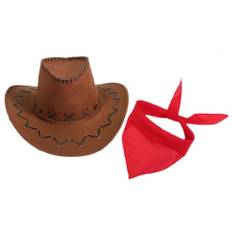 Voksne Western Cowboy kostume sæt med cowgirl hat og trekant bandana til maskerade temafester