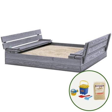 Sandlåda med bänk och lock, inkl. sand & strandset