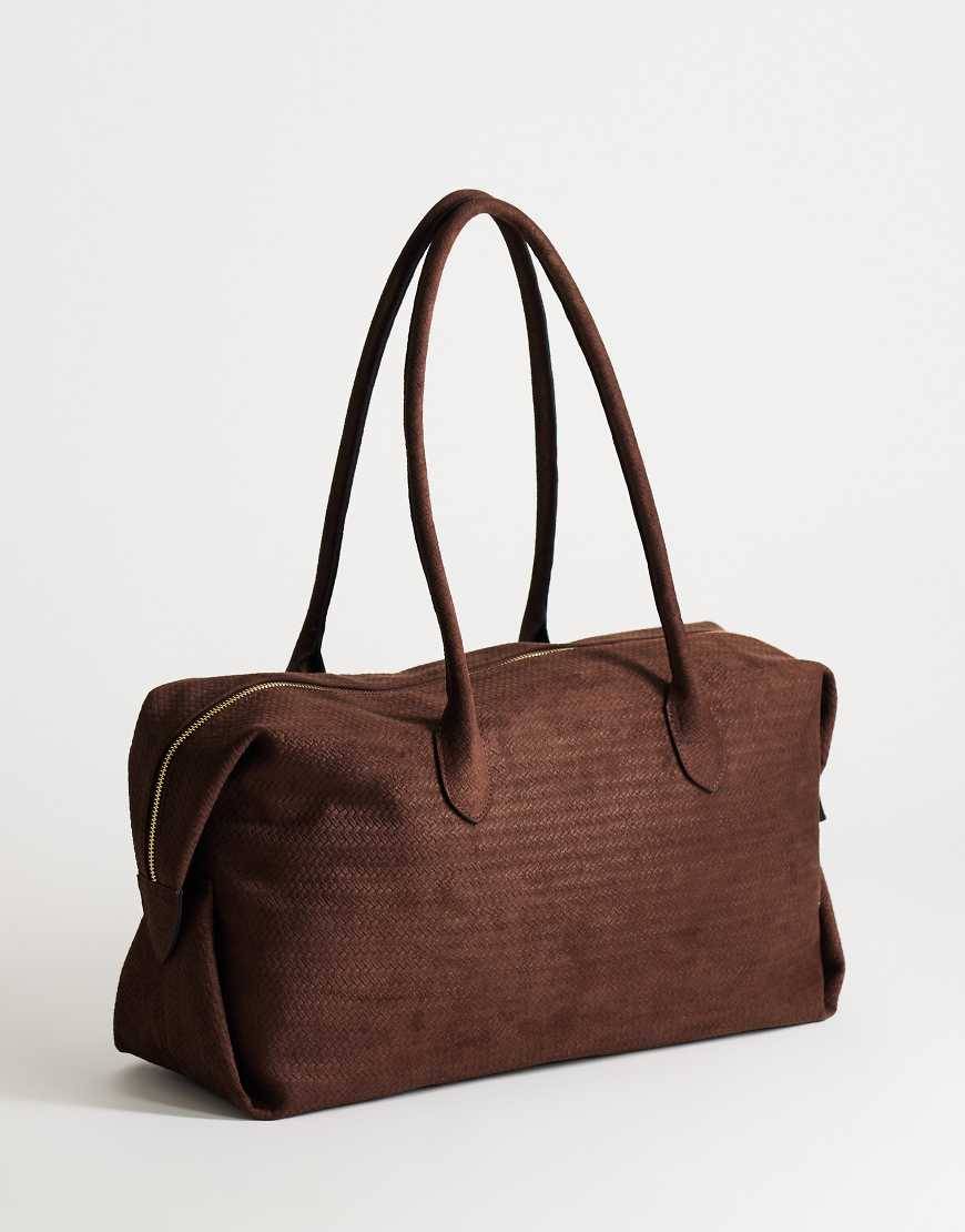 Topshop Tabby stor weekendtaske i suedette med chokoladeflet-Brun - One Size