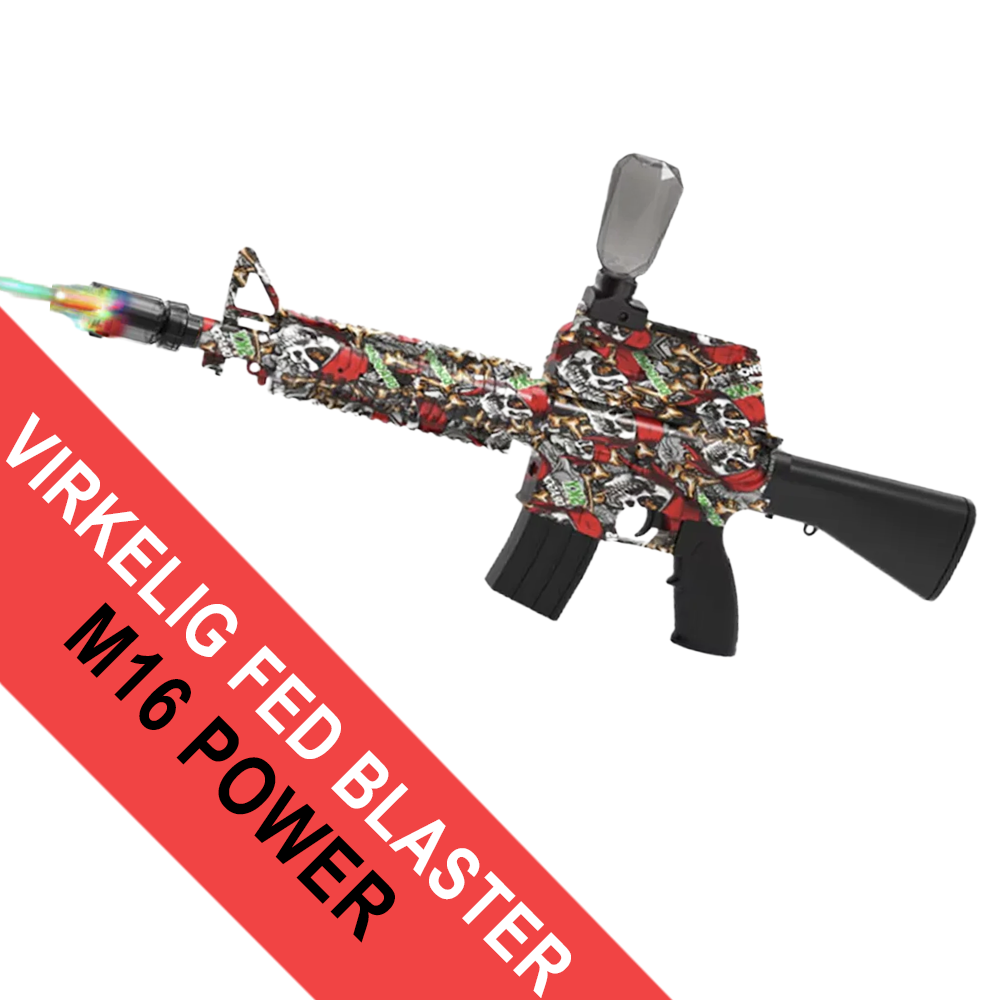 Gel Blaster M16 - elektrisk med sejt lys og røg når den skyder - Rød