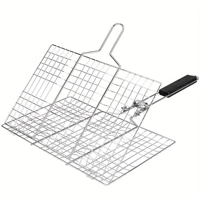 1pc Folding Wooden Handle Barbecue Clamp Outdoor Multifunctional Grilled Fish Clamp Bbq Grill Steak Grill