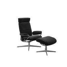 Stressless® Paris lænestol - sort paloma læder (inkl. skammel, Cross chrome stel, Med nakkestøtte)