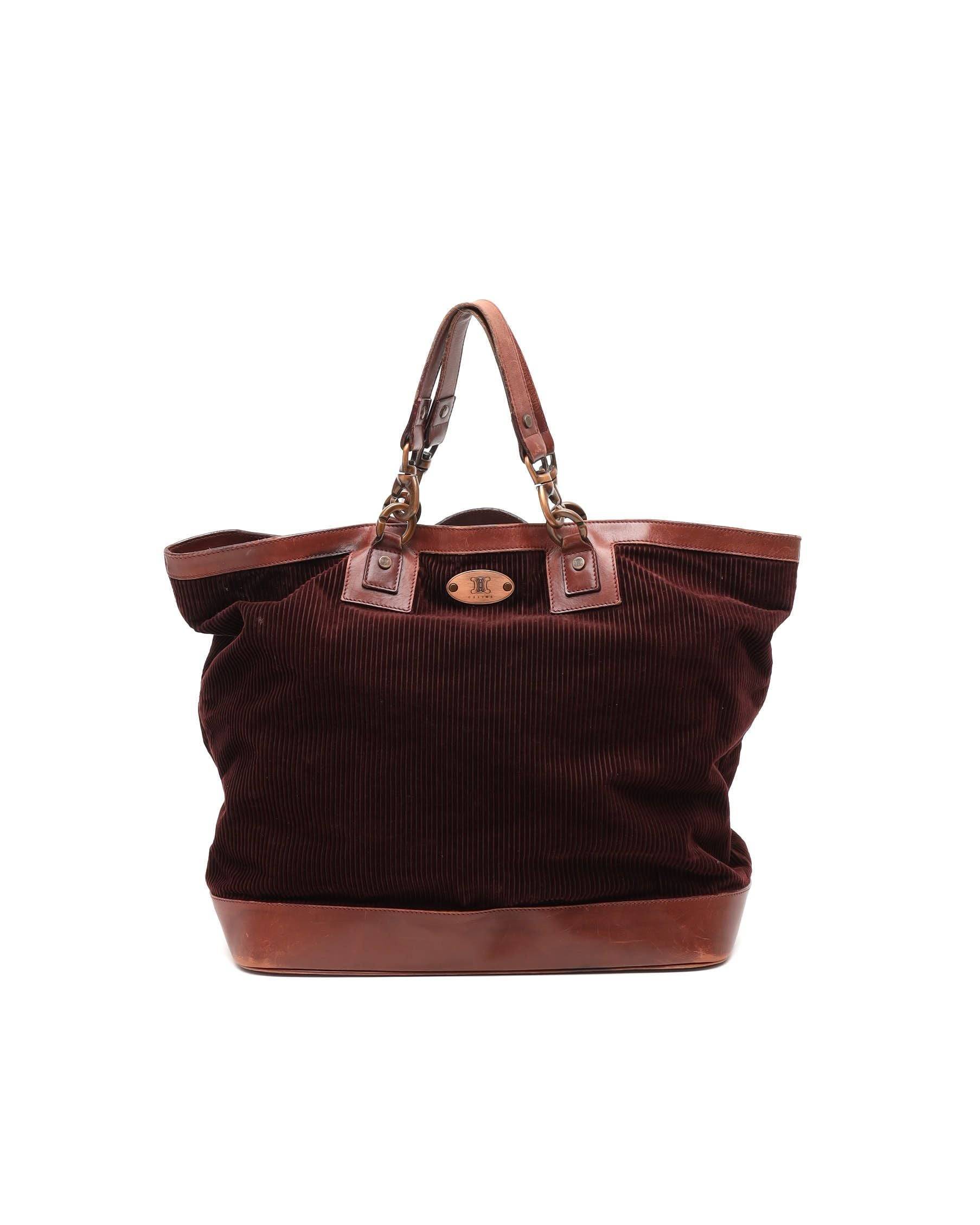 Céline Corduroy Tote Bag - Burgundy - One Size