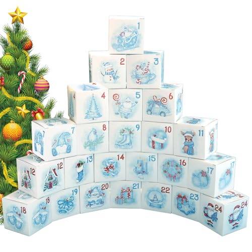 Adventskalender för fyllning adventskalender2025 påsar med 24 lådor, presentpåse adventskalender lådor för fyllning 24 lådor (kub blå)