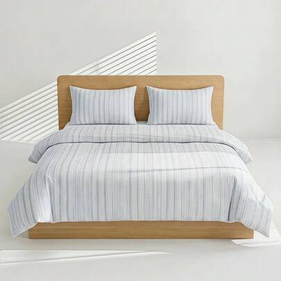 3 st. polyesterrandigt sängkläder med dragkedja, mjukt, hudvänligt och andningsbart, sovsal, enkelsäng, dubbelsäng, king size-säng, påslakanset, maski - Multifärgad (Multi-size)