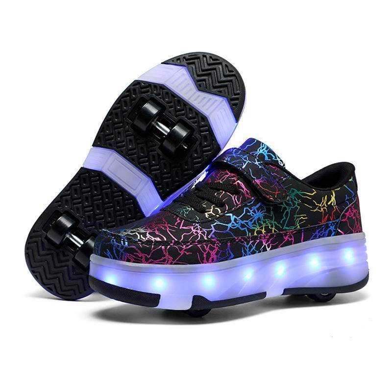Barnens rymmarskor Dubbelradiga skridskor Nya fyrhjuliga rullskor Hjul Sneakers cm