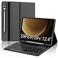 FOGARI Samsung Galaxy Tab S10 FE Plus/S9 FE Plus/S9 Plus fodral tangentbord | slimmat fodral med avtagbart Bluetooth UK layout tangentbord för Samsung Galaxy Tab S10+/S9FE+/S9+ 12,5 tum – svart