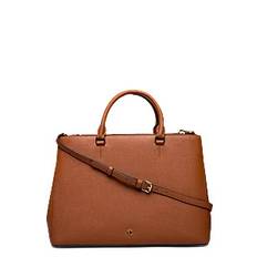 LAUREN RALPH LAUREN Crosshatch Leather Large Hanna Satchel |Brun |One Size