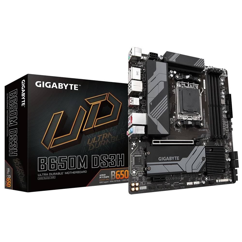 Gigabyte B650M DS3H 1.0 M/B Processorfamilie AMD, Processor socket AM5, DDR5 DIMM, Hukommelsespladser 4, Understøttede harddisk-grænseflader SATA, M.2.