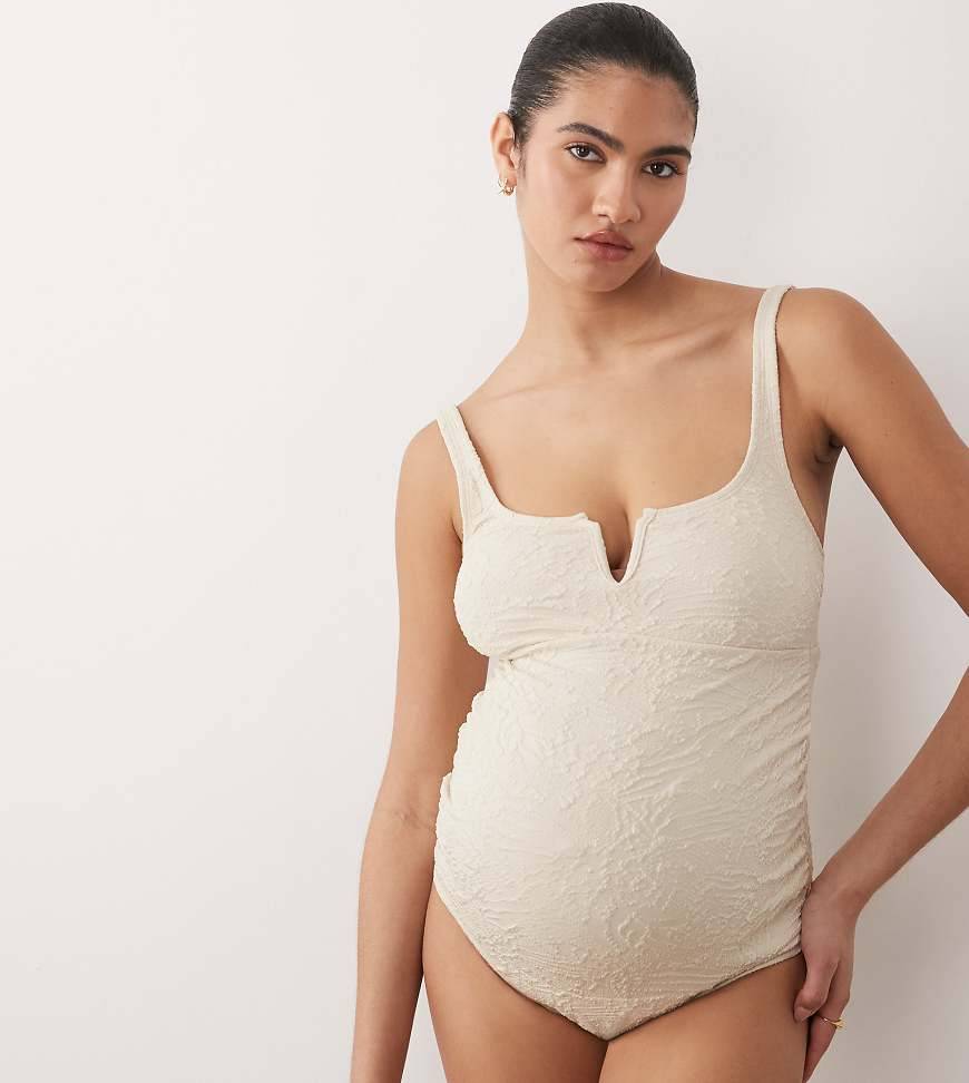 ASOS DESIGN Maternity – Cassi – Champagnefärgad baddräkt med v-formad bygel-Flera