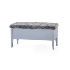 KLINTE bänk 90 cm grålack äkta fårskinn