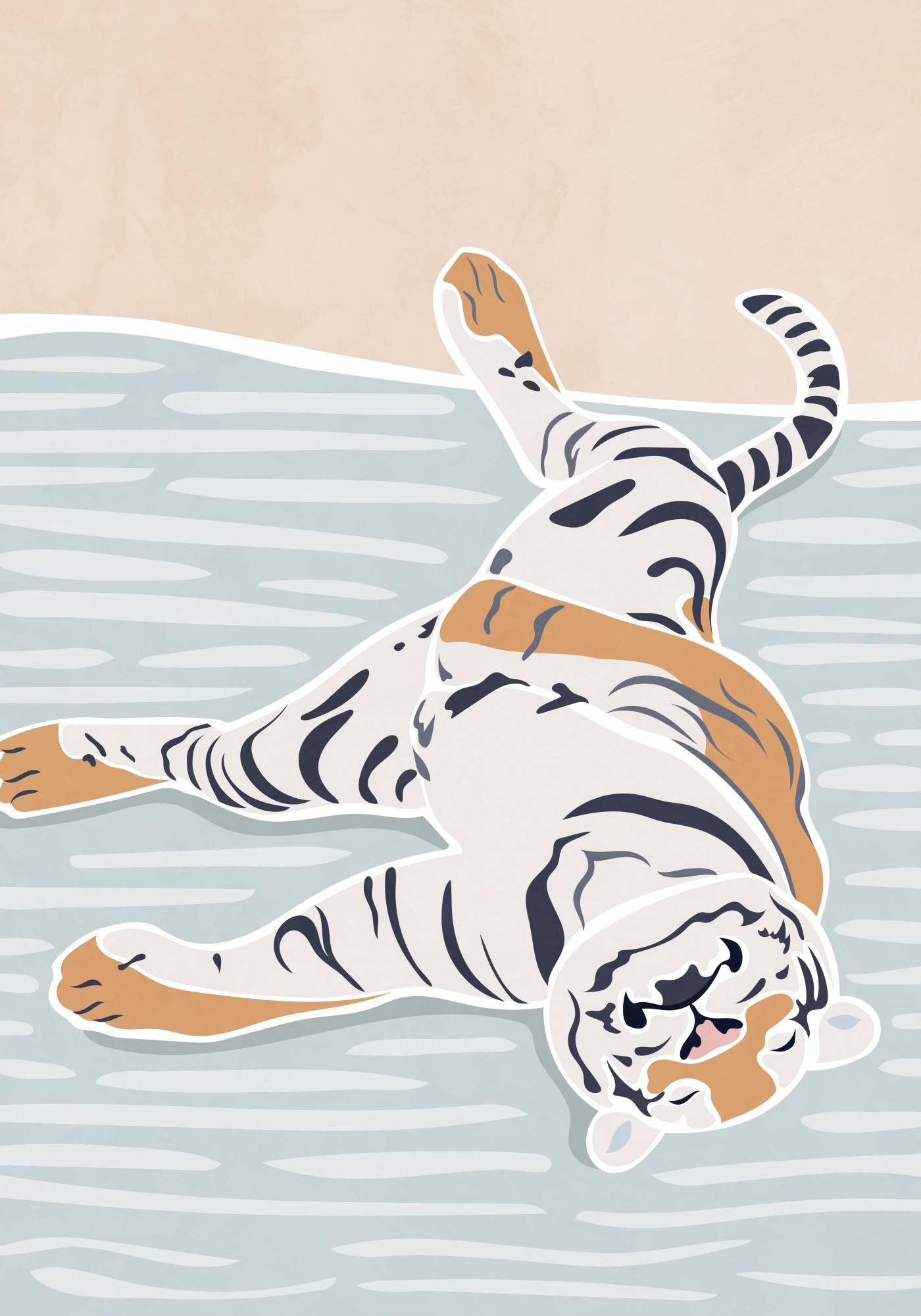 Scandi Sleeping Tiger Children's Art Poster och Canvastavla - Canvas / 30x40 cm