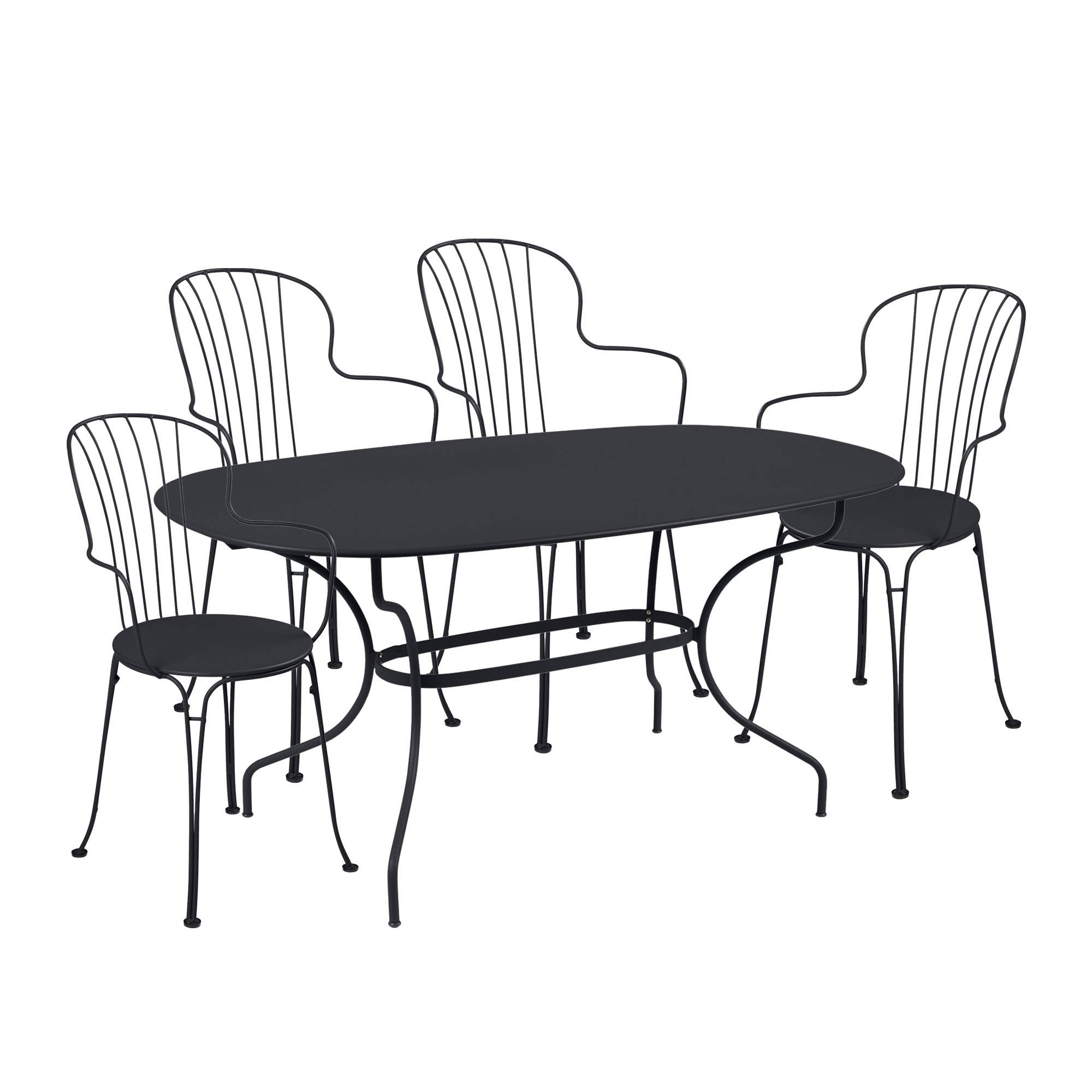 Fermob - Opera+ matgrupp ovlat bord & 4 karmstolar anthracite - Matgrupper utomhus