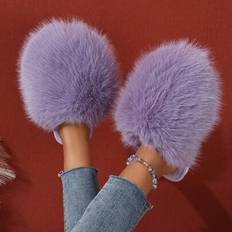 Lyxiga varma fleece-tofflor för damer, bekväma halkfria vinterhemskor, fluffiga skor för inomhus och utomhus, oumbärliga skor för kallt väder - Blåröd - CN36-37,CN38-39,CN40-41,CN42-43