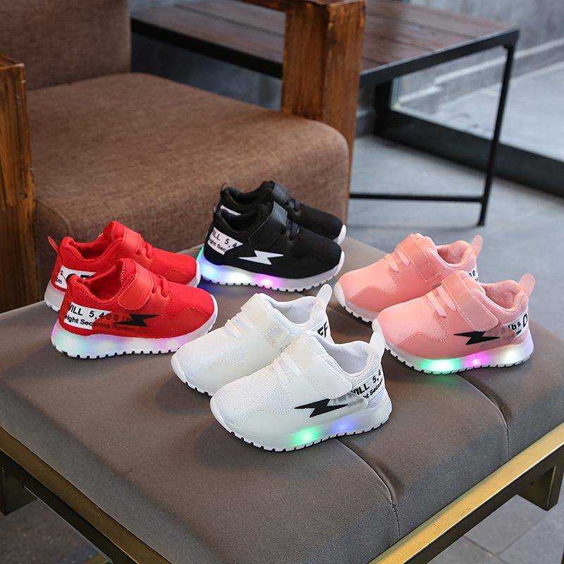 Mode Barnskor LED Nät Ljus Pojkar Andningsbara Casual Sneakers Flickor Blinkande Skor Pojkar Andningsbara Casual… Mer cm black