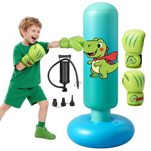 Boxningssäck Stående För Barn, 120cm Boxningssäck För Barn, Uppblåsbar Stående Boxningssäck Med Boxhandskar Och Pump, Present För Pojkar Och Flickor För Att Öva Karate, Taekwondo, MMA, Kickboxning