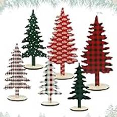 6 stycken mini julgran, liten julgran, mini grandekoration, julgran liten, julgran bordsdekoration med träbas, julbordsdekoration, juldekoration presenter