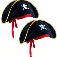 Piratdekormask Ögonlapp Kostymtillbehör Rekvisita, Karibisk Gyllene Kant Piratkaptenshatt, Skägg, Maskerad, Karneval, Halloween - Multifärgad (Hatt och ögonmask 2 st,Hatt och ögonmask 4 st)