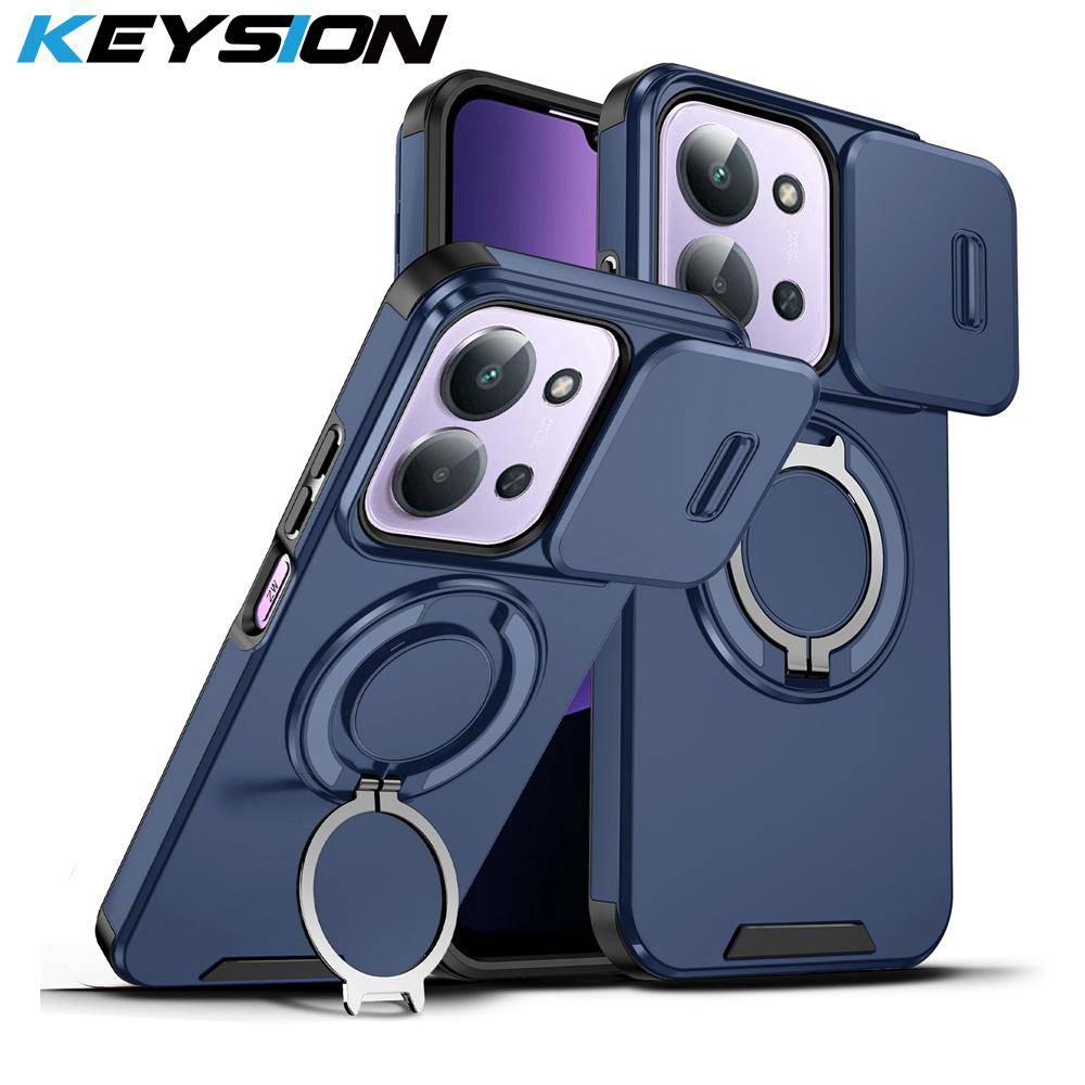 KEYSION 360° Ringstativ Telefonfodral för Redmi 15C 171 173mm Skjutbart Kameraskydd Magnetiskt Stöttåligt Skal för Xiaomi POCO C85 violett