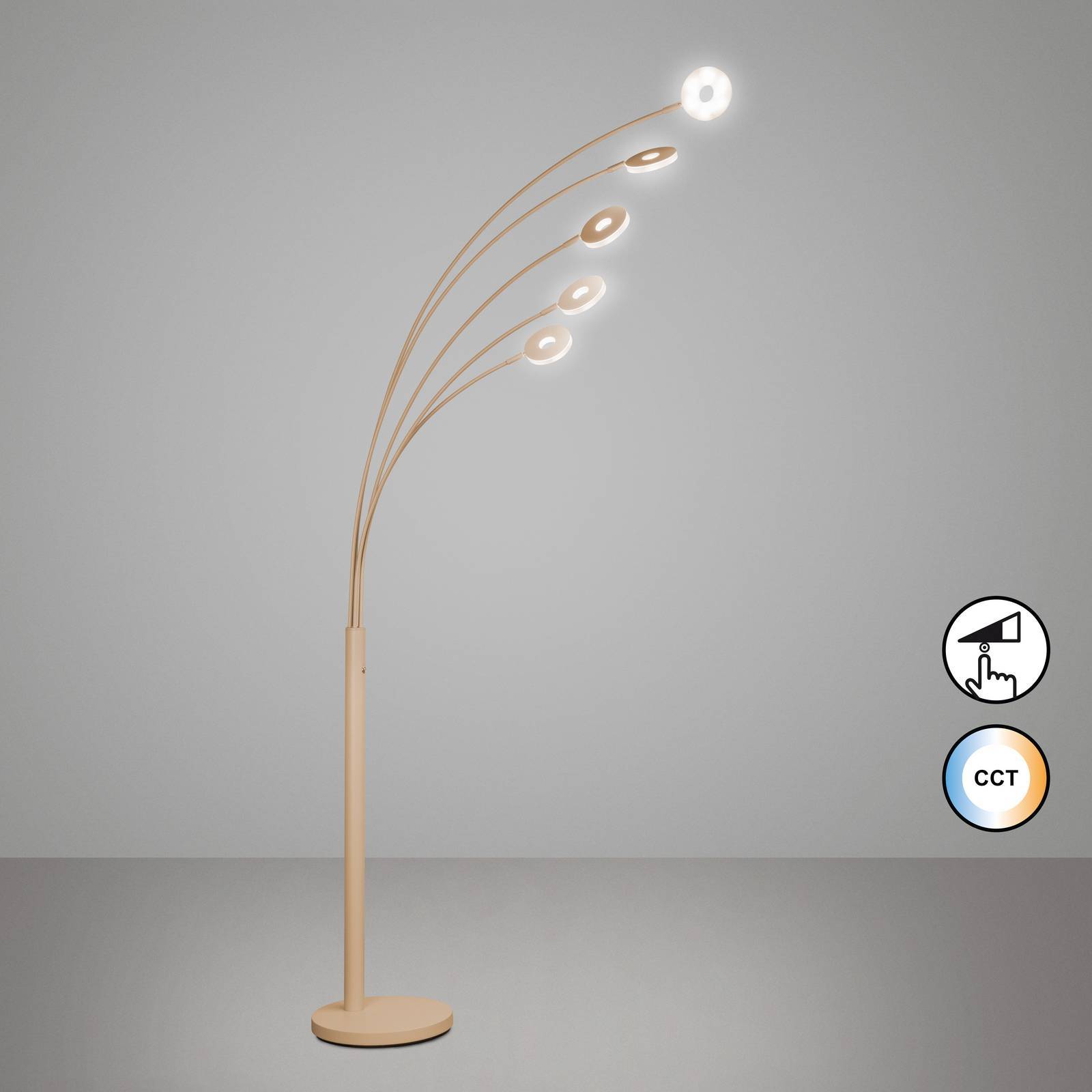 FISCHER & HONSEL LED golvlampa Dent, dimbar, Creme / bärnsten, Vardagsrum / matsal, Metall, Modern, LED-golvlampa