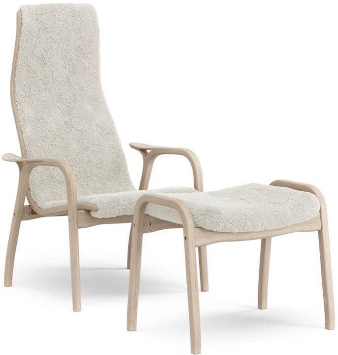 Lamino fåtölj med Pall Fårskinn Offwhite Ek Vitpigment