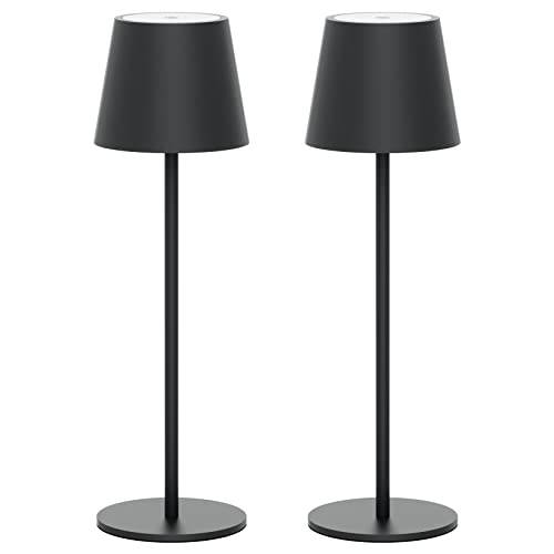 Klighten 2 Stück LED Dimmbare Akku Anthrazit Tischlampe Kabellose, Wiederaufladbar Warme Lichtfarbe 3000K Tischleuchte Für Innen und Aussen mit USB-C, Aluminium, IP54 Wasserdichte