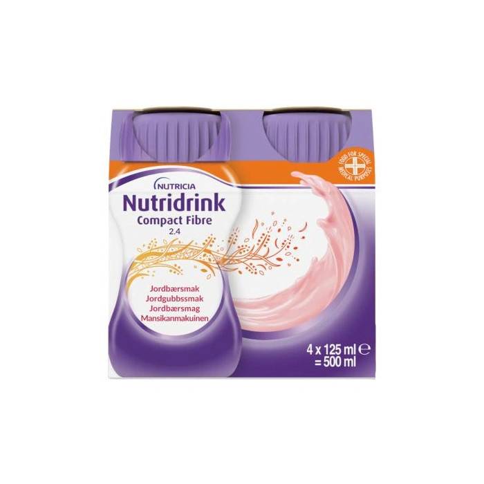 Nutridrink Compact Fibre Jordbær - 4 x 125 ml