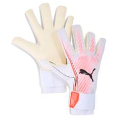 PUMA ULTRA ULTIMATE Hybrid Goalkeeper Gloves, Accessories, White/Glowing Red/Black, 9