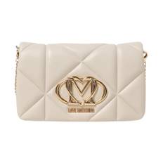 Love Moschino, Taske, Dame, Beige, ONE SIZE, Uld, Quiltet Crossbody Taske Kæde Strop