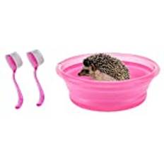 HanryDong hopfällbar igelkott badkar, med 2-delat set badborste, plast liten djurpool, bad sand rum bastu, för igelkott hamster, marsvin, blå, rosa