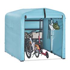 SoBuy KLS11-L-BL Trädgårdsförråd, Vattentätt Utomhusskjul, Motorcykelförvaring med Krokar, Cykel- och Verktygsgarage, Förvaringsskjul, Ljusblå, 159x219x165 cm