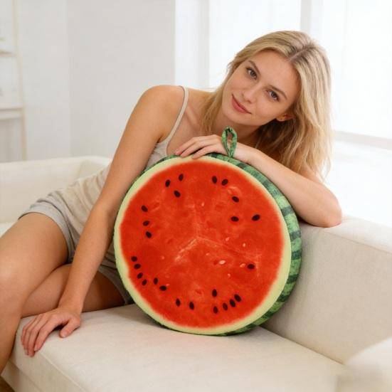 Fruktskiva Kudde Rund Vattenmelon Kiwi Apelsin Kudde 3D-tryck Rolig Frukt Dekorativ Kudde Sitsdyna för Soffa Stol Golv Soffa