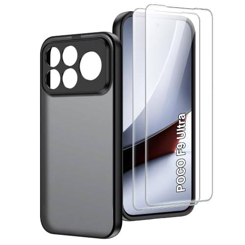 zZjoOoj Extra tunt skyddsfodral för Xiaomi Poco F9 Ultra 5G - svart | 2 stycken skärmskydd av härdat glas, halkfri, matt styv rygg, reptålig och spårbeständig