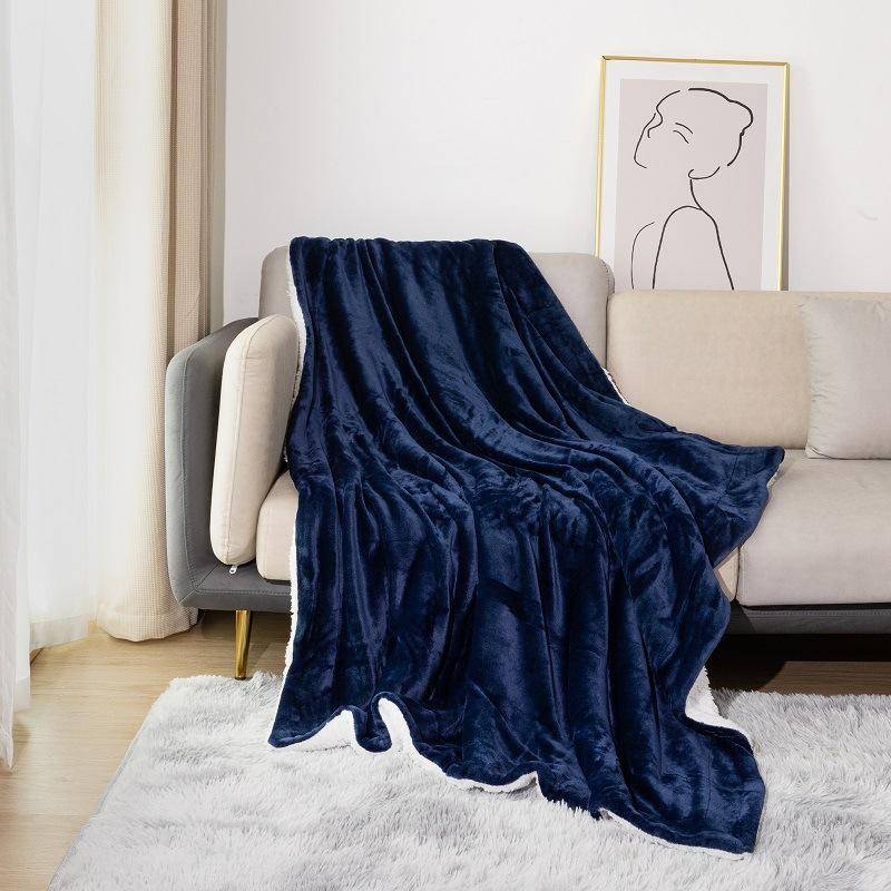 Sherpa Fleece täcke för soffa Tjock och varm filt för vintern Mjuk och luddig täcke för soffa mörkblå